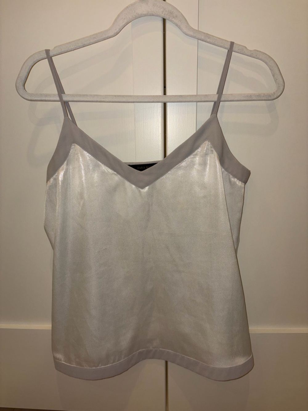 Zara Ivory Satin Cami with Light Gray Trim